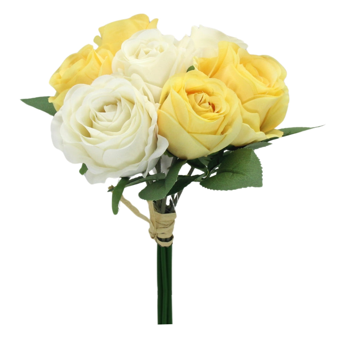 Artificial / Faux Flowers - Rose Bouquet Yellow and Cream