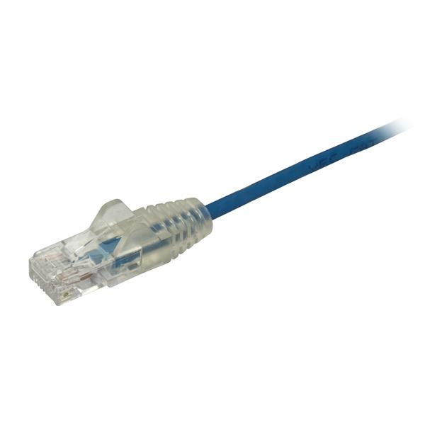 1.5m slim blue CAT6 Ethernet cable with snagless RJ45 connectors for high-performance networking in tight spaces.