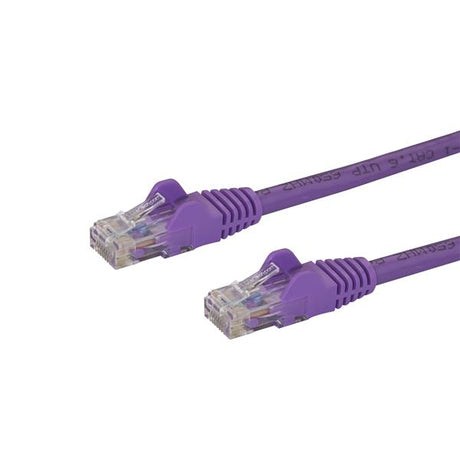 Vibrant purple 1m Cat6 Ethernet cable with snagless RJ45 connectors for high-speed Gigabit connections.
