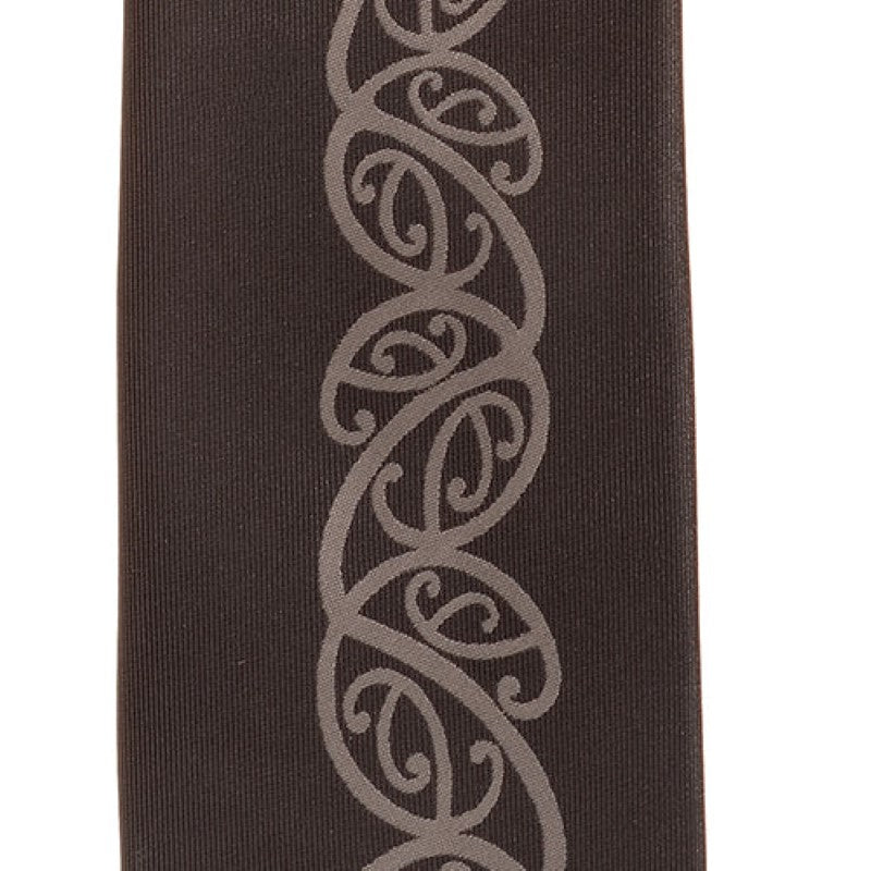 Elegant Black Maori Necktie with intricate grey Kowhaiwhai pattern, perfect for showcasing cultural heritage.