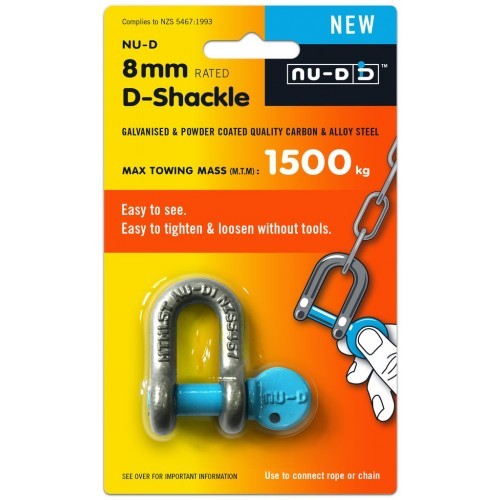 Nu-D Tested Easy Open Shackle Key, 8mm, 1500kg load limit, durable carbon steel, perfect for lifting and securing tasks.