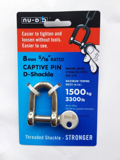 Durable stainless steel D shackle with easy tightening, 1500kg load limit, ideal for marine and outdoor use.