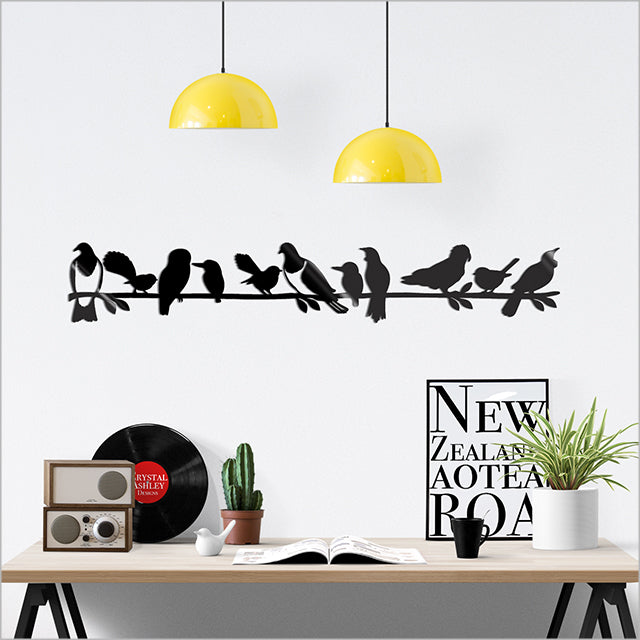 Wall Art - NZ Birds on Branch (Black ACM) - Kiwiana
