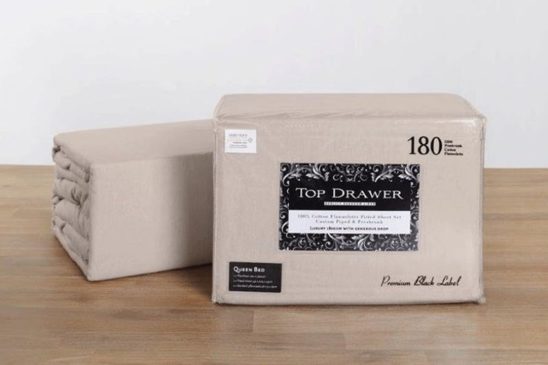 Double Sheet Set in Natural color, 100% cotton flannelette, 180GSM for warmth and breathability, includes fitted sheet and pillowcases.