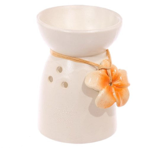Ceramic Oil and Wax Burner - Speckled Cream with Flower (Set of 3 Asstd)