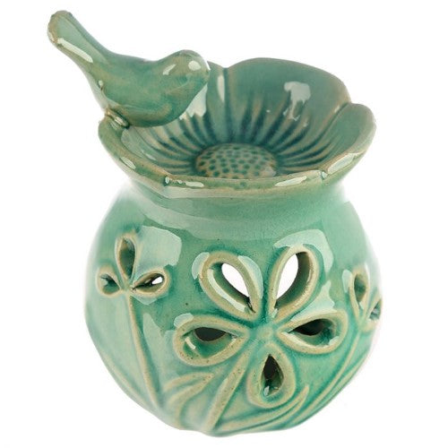 Ceramic Oil Burner - Eden Floral Bird Bath 10.5cm (Set of 2 Asstd)