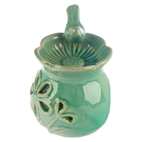 Ceramic Oil Burner - Eden Floral Bird Bath 10.5cm (Set of 2 Asstd)