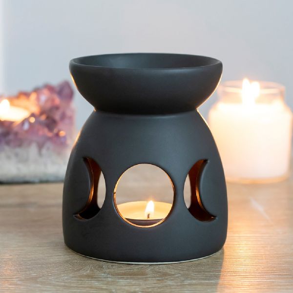Oil Burner - Black Triple Moon Cut Out Oil Burner