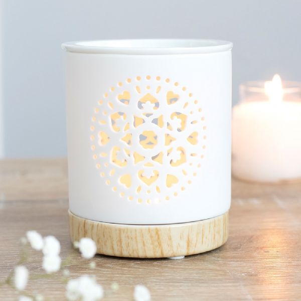 Oil Burner - White Mandala Cut Out Oil Burner