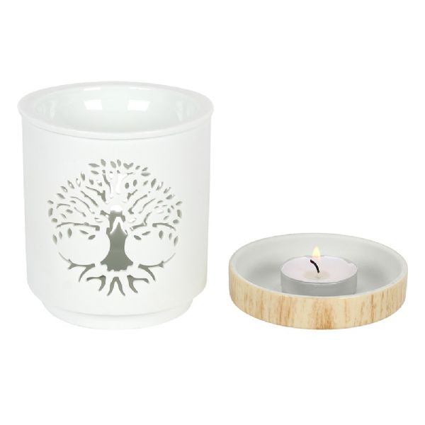 Oil Burner - White Tree of Life Cut Out Oil Burner