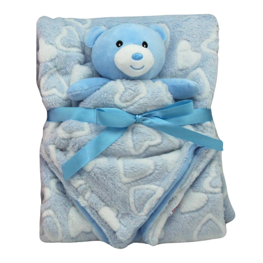 Soft Plush Toy - Blue Bear Baby Cuddle Buddy Blanket Set