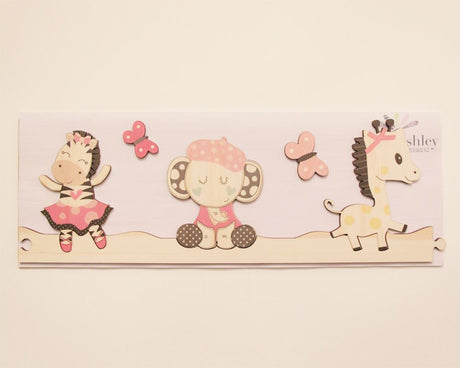 Enchanting jigsaw wall art for kids featuring a mouse, pony, and turtle, perfect for personalized decor.