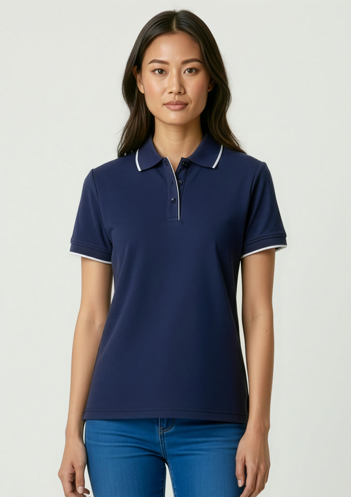Elite Womens Short Sleeve Polo - Navy/White