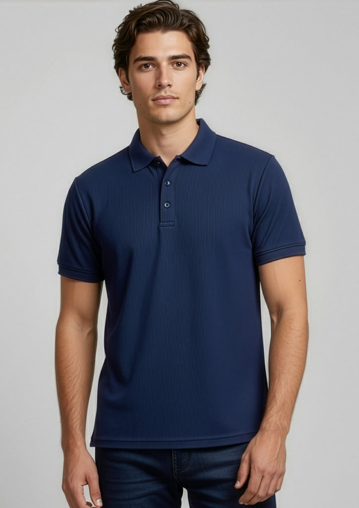 Micro Mens Waffle Short Sleeve Polo - Navy