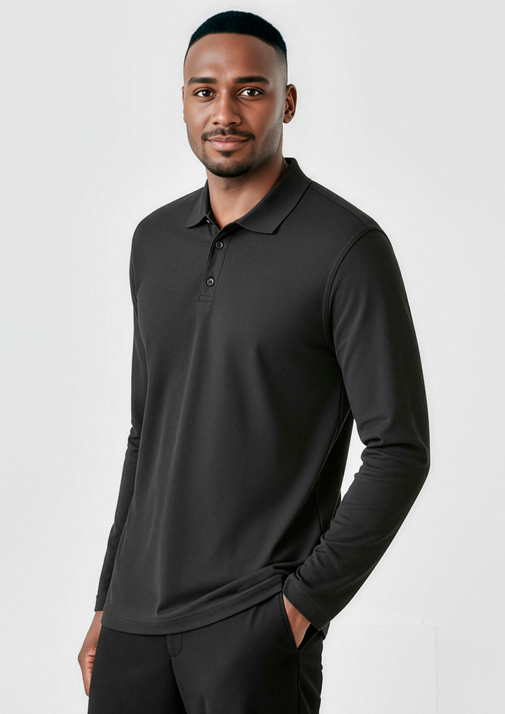Crew Mens Long Sleeve Polo - Charcoal