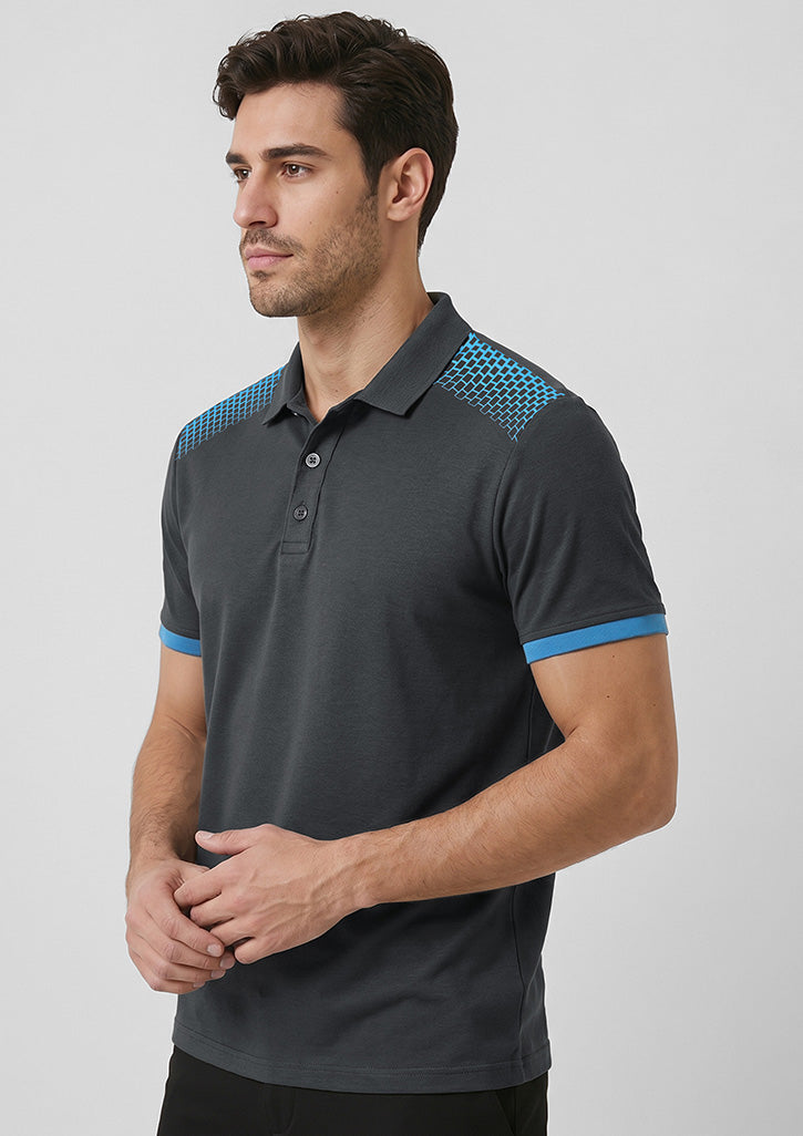 Galaxy Mens Short Sleeve Polo - Steel Blue/Magenta