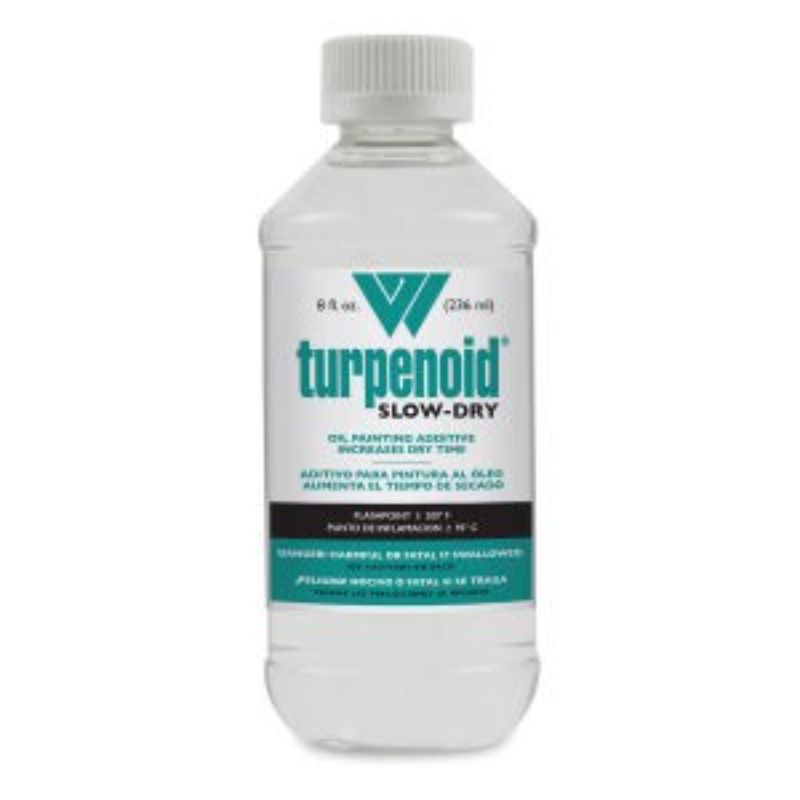 Martin F Weber Turpenoid Slow Dry 236ml, an odorless oil medium for thinning paints and cleaning tools safely.