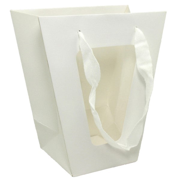 Pack of 12 stylish white window bags, perfect for retail and gift wrapping, measuring 18cmW x 20cmH x 10cmD.