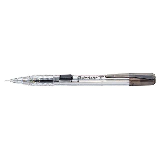 Pentel Techniclick Mechanical Pencil PD105T, clear barrel, 0.5mm lead, side click mechanism, 12 pack for easy writing.