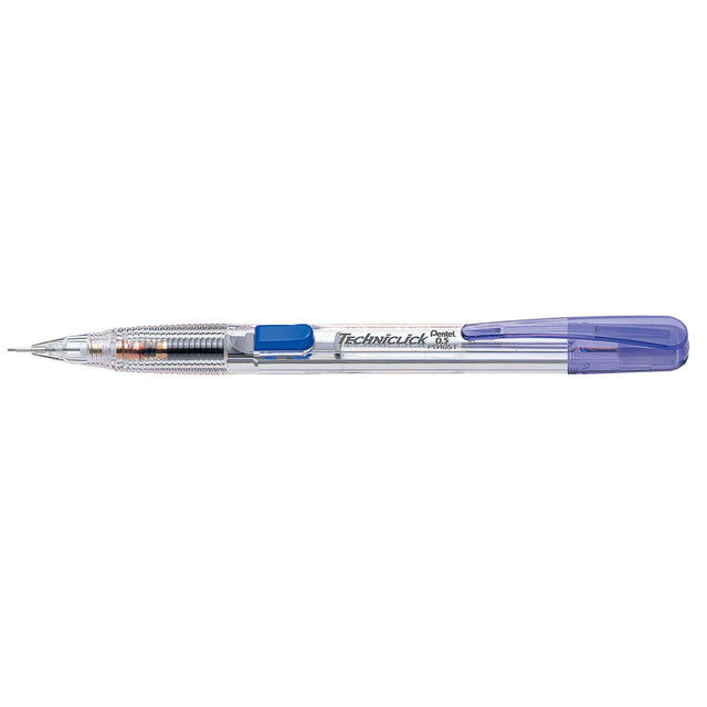 Pack of 12 Pentel Techniclick 0.5mm mechanical pencils with side button lead advance and transparent barrel for easy lead viewing.