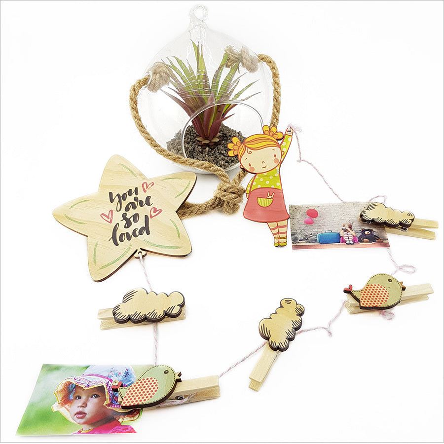 Art Pegs: Girl Holding Onto Star - Pine