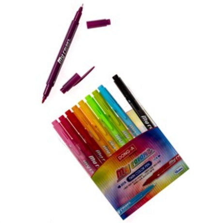DONG-A MY COLOUR D/E 12's set of double-ended markers with vibrant colors and dual tips for detailed and broad strokes.