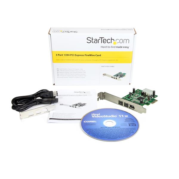 3-Port PCI Express FireWire Card with 2 IEEE 1394b and 1 IEEE 1394a port for fast data transfer and device connectivity.