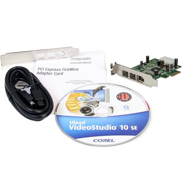 3-Port PCI Express FireWire Card Adapter with 2 FireWire 800 and 1 FireWire 400 ports for enhanced PC connectivity.