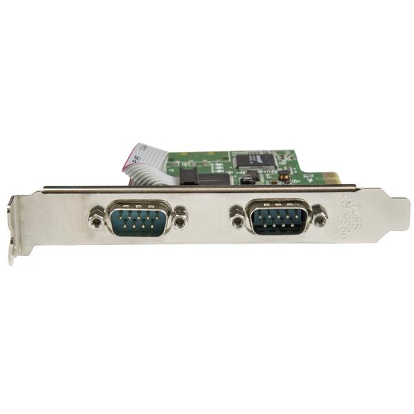 2-Port PCI Express Serial Card with 16C1050 UART for legacy RS232 connections and high-speed data transfer up to 460Kbps.