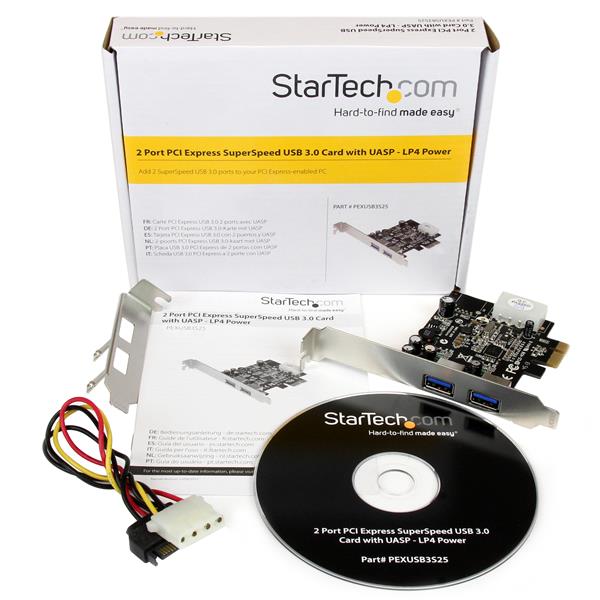 2-Port USB 3.0 PCIe Expansion Card enhances performance with high-speed data transfer, supports UASP, and includes LP4 power connector.