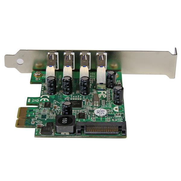 4-Port USB 3.0 PCIe expansion card with UASP for high-speed data transfer and backward compatibility.