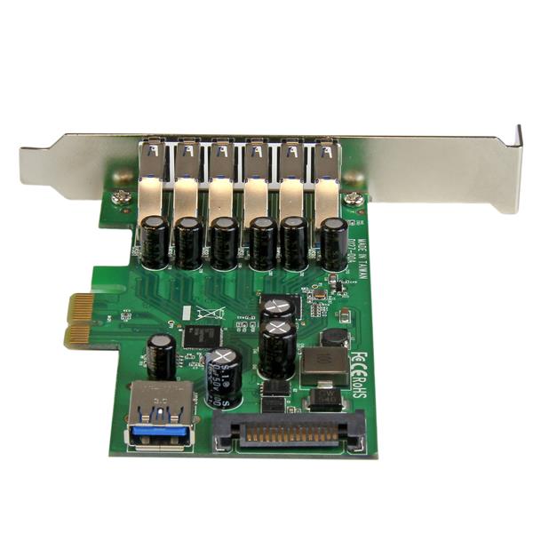 7-Port PCIe USB 3.0 Expansion Card with dual-profile design for high-speed device connectivity and efficient data transfer.