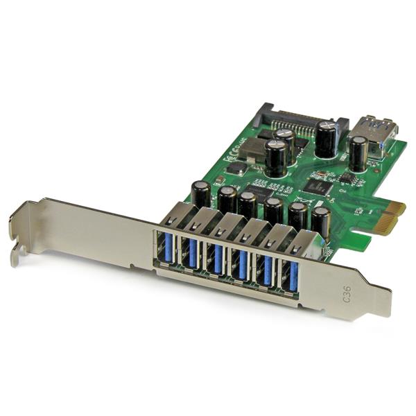 7-Port PCIe USB 3.0 Expansion Card with dual-profile design for high-speed data transfer up to 5 Gbps and versatile connectivity.