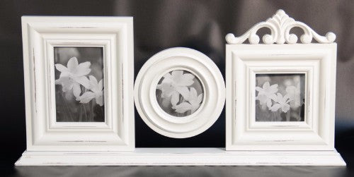 Multi Photo Frame With Carving - White