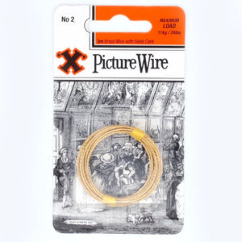 Premium picture wire with 11kg capacity for securely hanging artwork, featuring strong brass exterior and steel core.