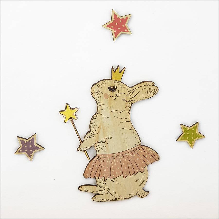 Handcrafted pine wall art featuring charming Bellarina bunnies, perfect for nurseries or cozy living spaces.
