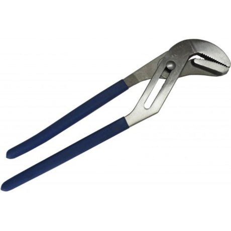 12-inch multigrip pliers with blue rubber grips, designed for durability and versatile handling in plumbing and repair tasks.