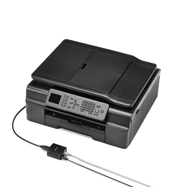 10/100Mbps Ethernet to USB print server for multi-user printer sharing, featuring easy setup and broad device compatibility.