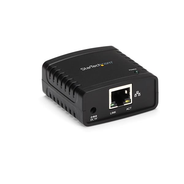 10/100Mbps Ethernet to USB 2.0 print server for efficient multi-user USB printer sharing in home or office settings.