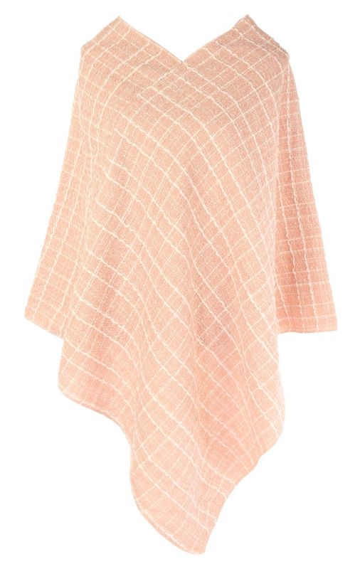 Textured Check Poncho - PINK