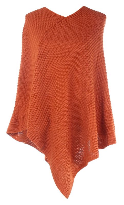 Ally Classic Knit Poncho - RUST