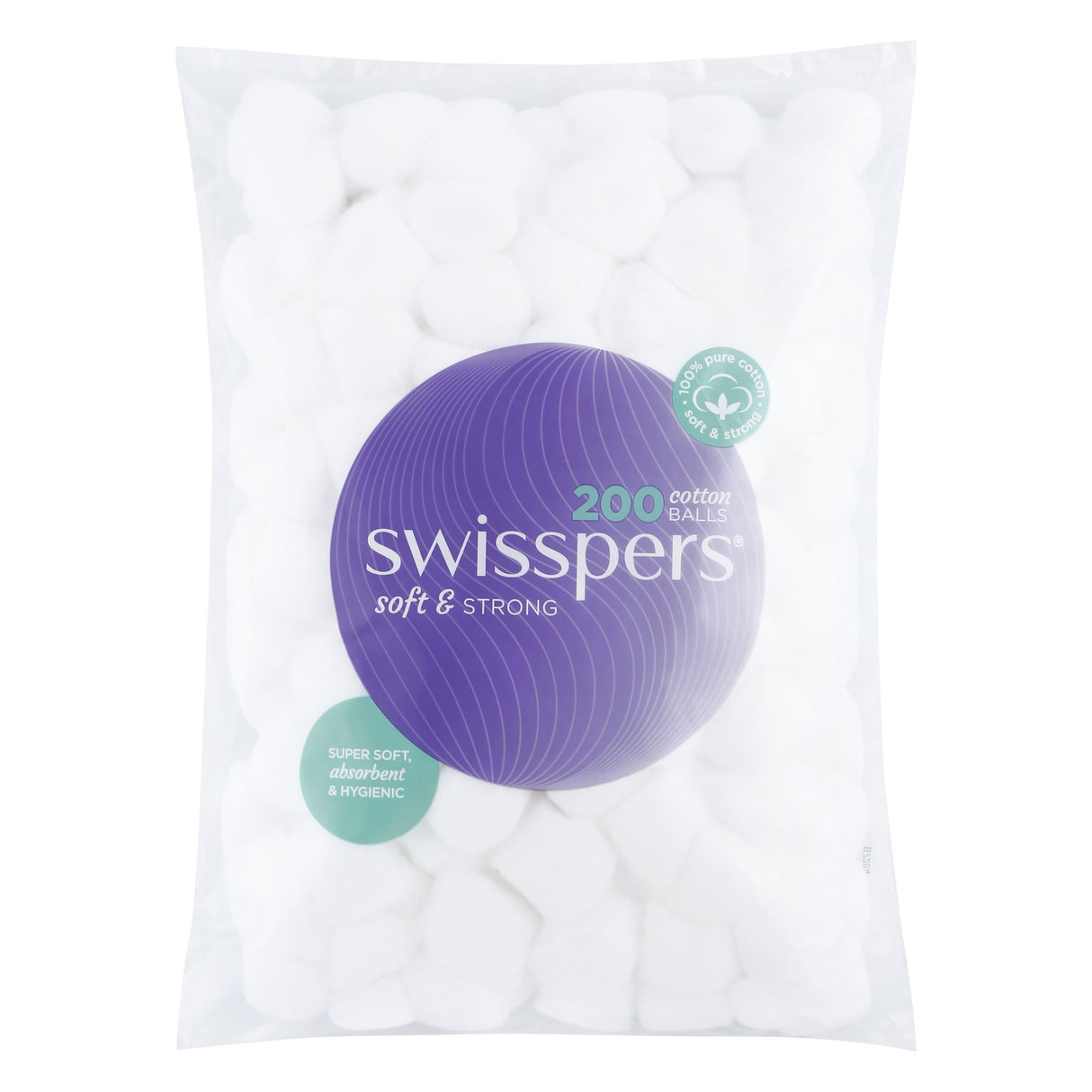 Swisspers Cotton Balls - 200 ultra-soft, 100% pure cotton balls for makeup, first aid, and sensitive skin care.