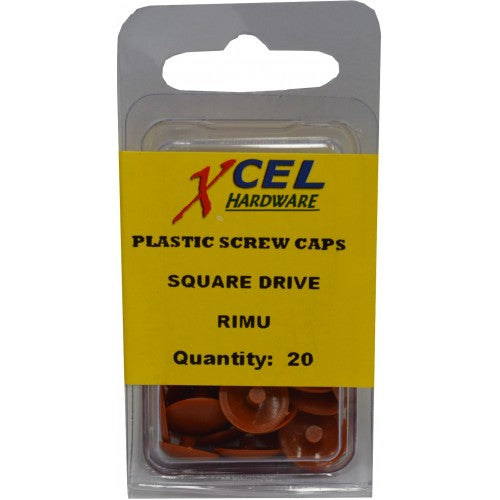 Set of 20 square drive plastic screw caps in Rimu finish for concealing screws and enhancing DIY projects.
