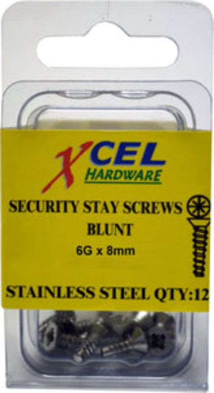 12-pack of stainless steel blunt end security screws for safe, durable installations near glass surfaces.