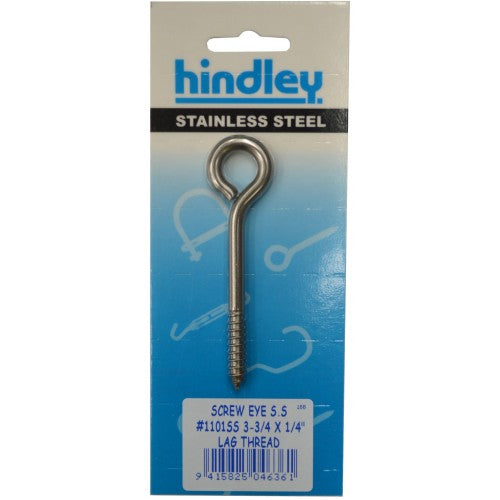 #1101ss Screw Eyes (Lag Thread) 3-3/4x1/4 for secure anchorage in various fastening projects, made for durability and ease of use.