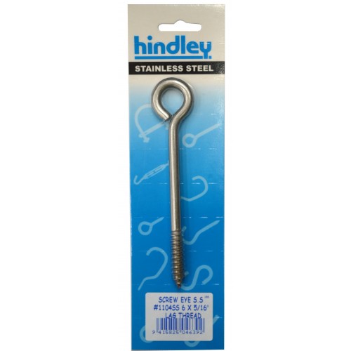 Durable #1104ss lag thread screw eyes, 6x5/16 inches, ideal for heavy-duty hanging and fastening applications.