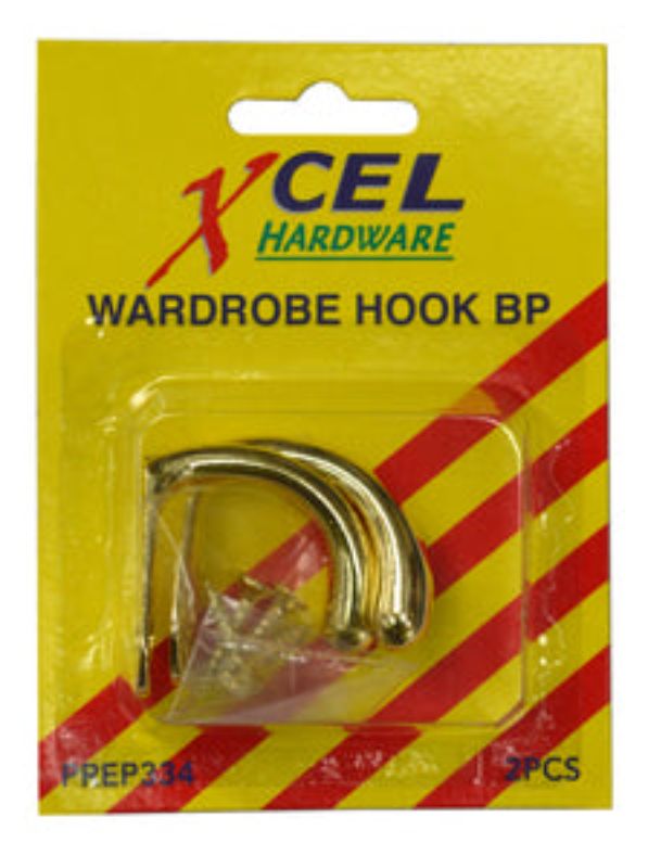 Elegant polished brass wardrobe hooks in a 2-piece set, perfect for stylishly organizing coats and accessories.
