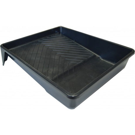 Plastic 230mm paint tray with grooved surface for efficient excess paint management and smooth application.