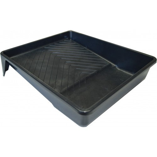 Plastic 230mm paint tray with grooved surface for efficient excess paint management and smooth application.