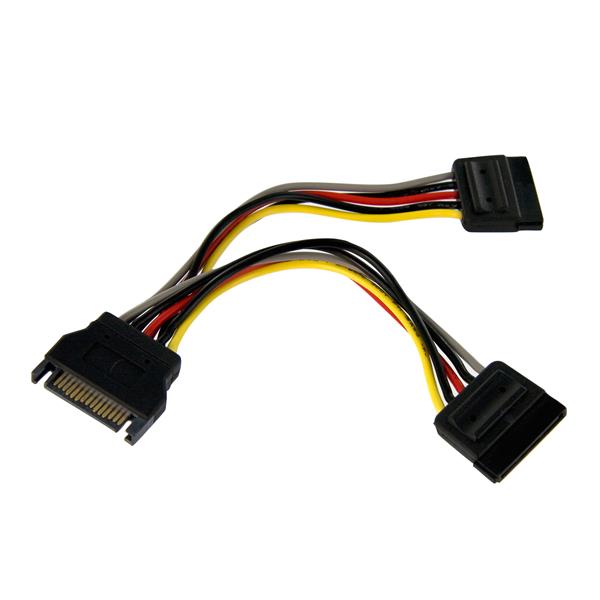 15cm SATA Power Y Splitter Cable with dual female connections for connecting multiple HDDs and SSDs seamlessly.